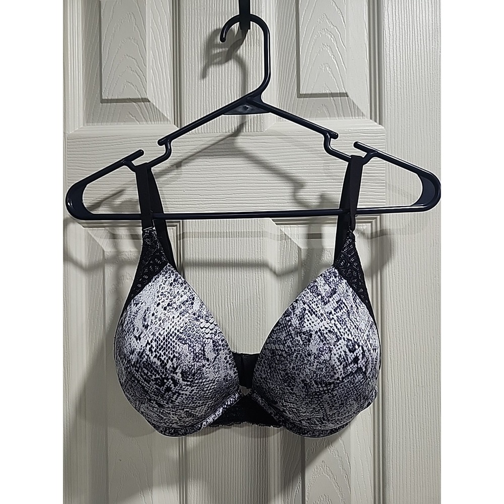 MAIDENFORM 38D PUSH UP BRA BLACK GRAY SNAKESKIN PRINT‎ LACE Multiway STRAPS